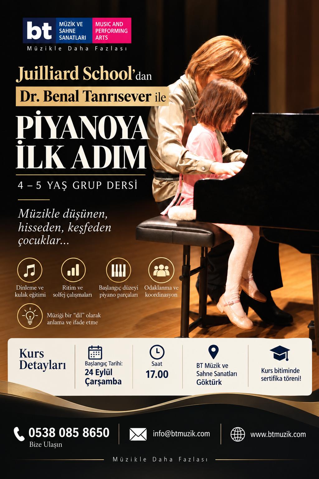 Juilliard School'dan Dr. Benal Tanrısever ile Piyano İlk Adım kurs afişi — 4-5 yaş grup dersi